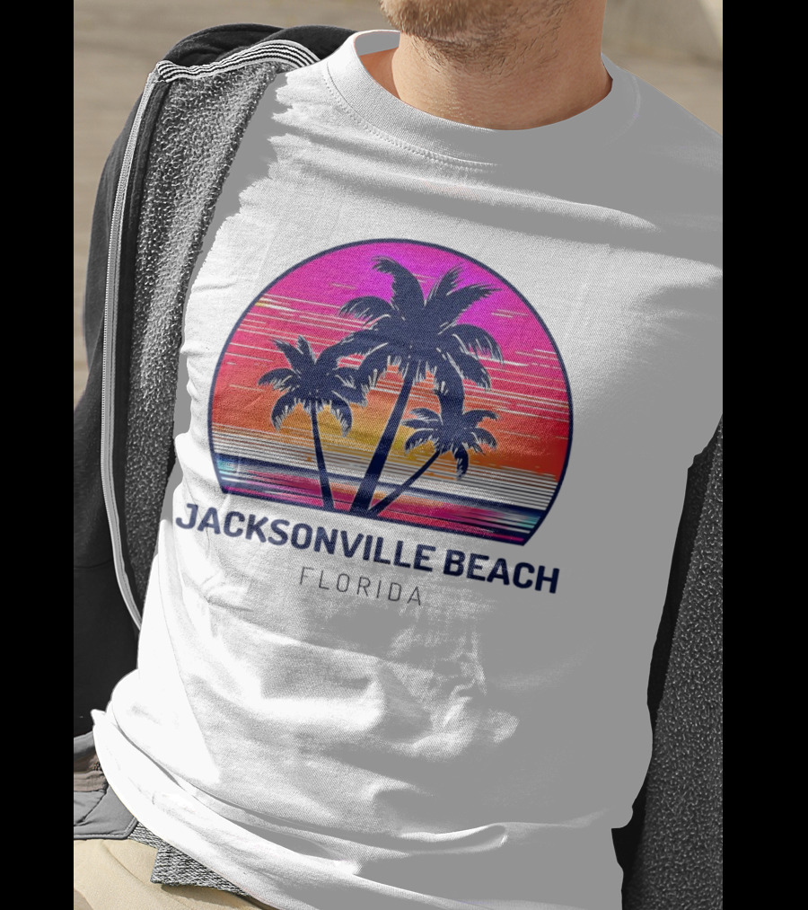 Jacksonville Beach Florida Palm Tree Sunset Circle T-Shirt