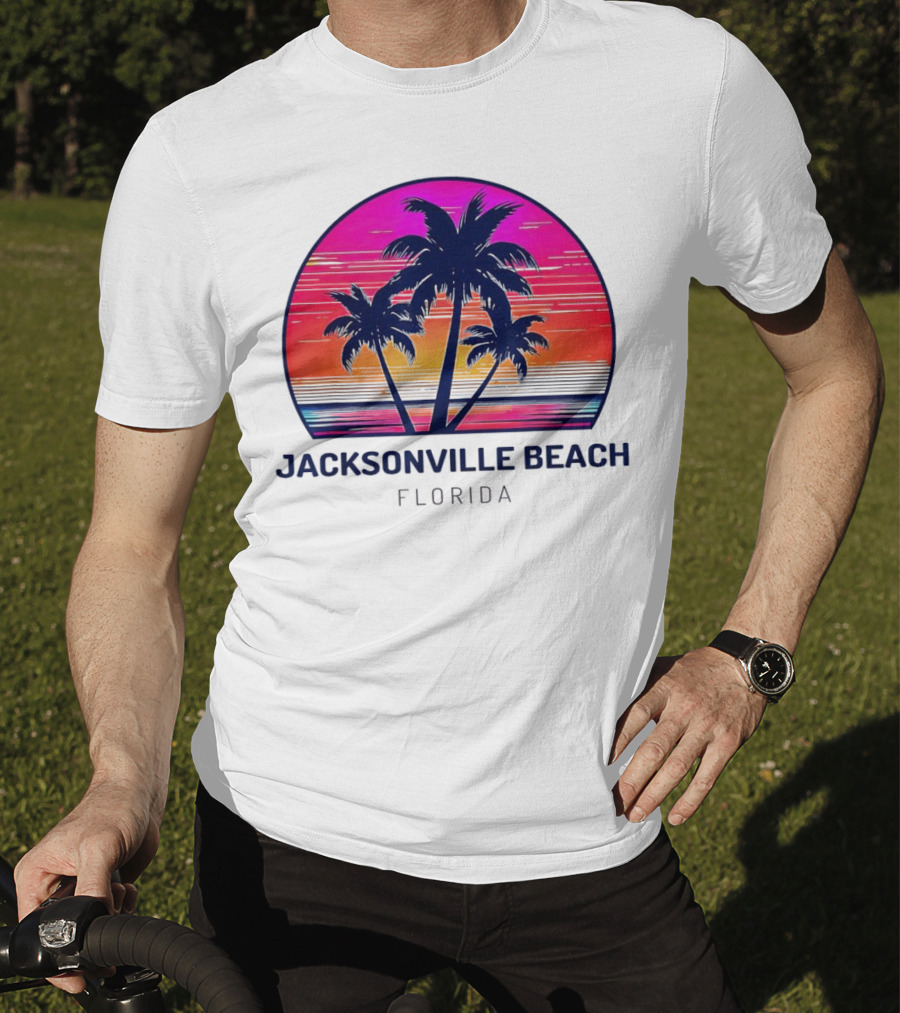 Jacksonville Beach Florida Palm Tree Sunset Circle T-Shirt