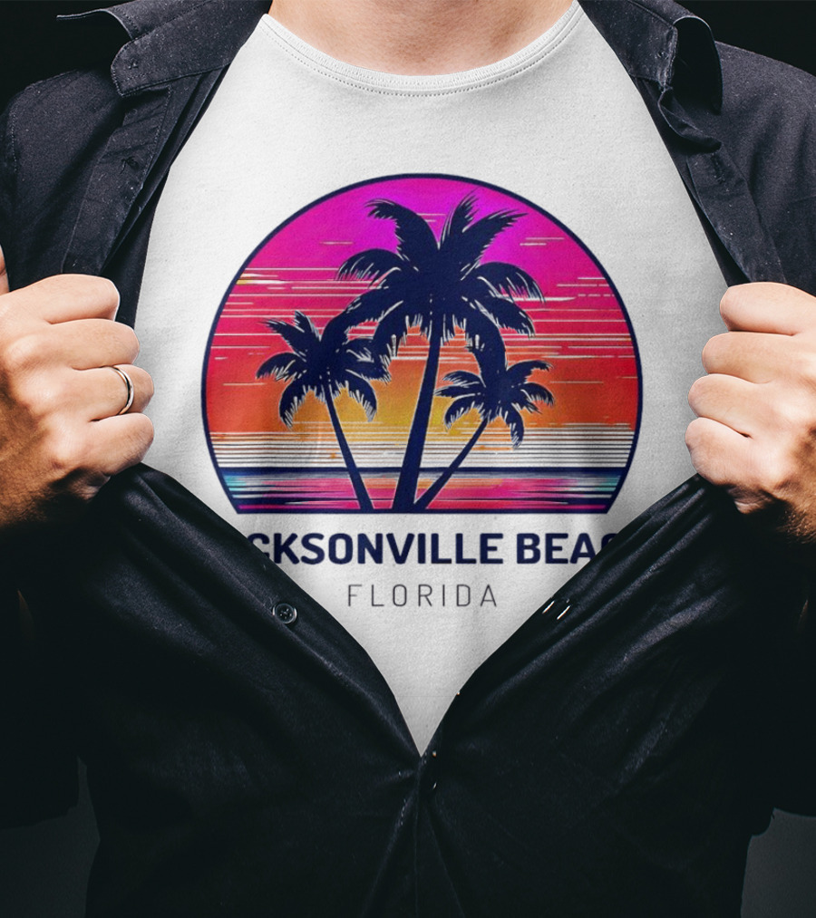 Jacksonville Beach Florida Palm Tree Sunset Circle T-Shirt