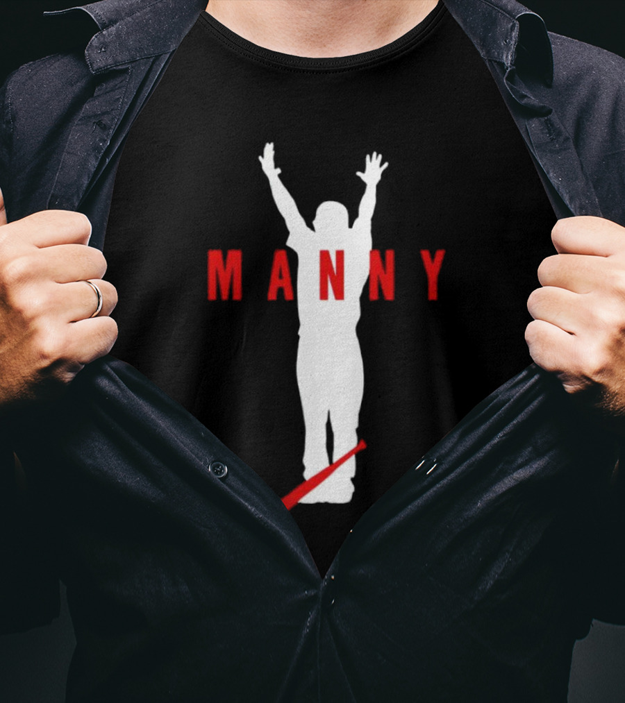 Manny Baseball Bat Silhouette With Raised Arms T-Shirt