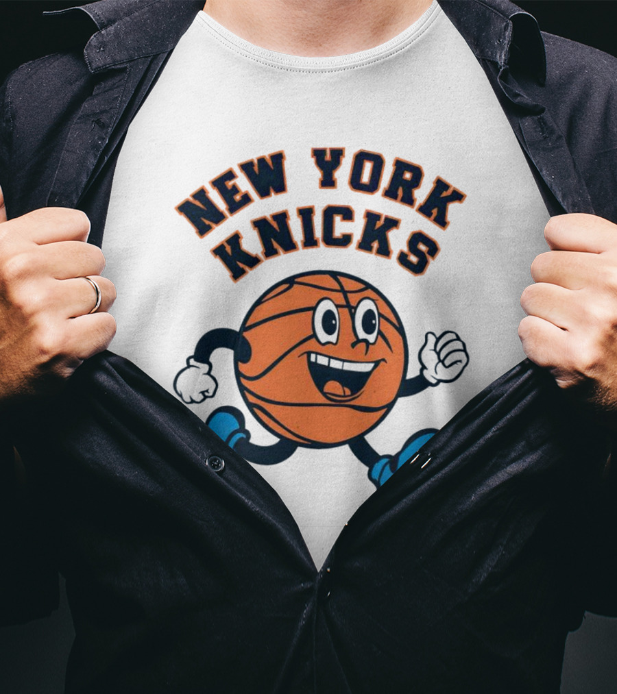 New York Knicks Basketball Running Ball Cartoon Face T-Shirt