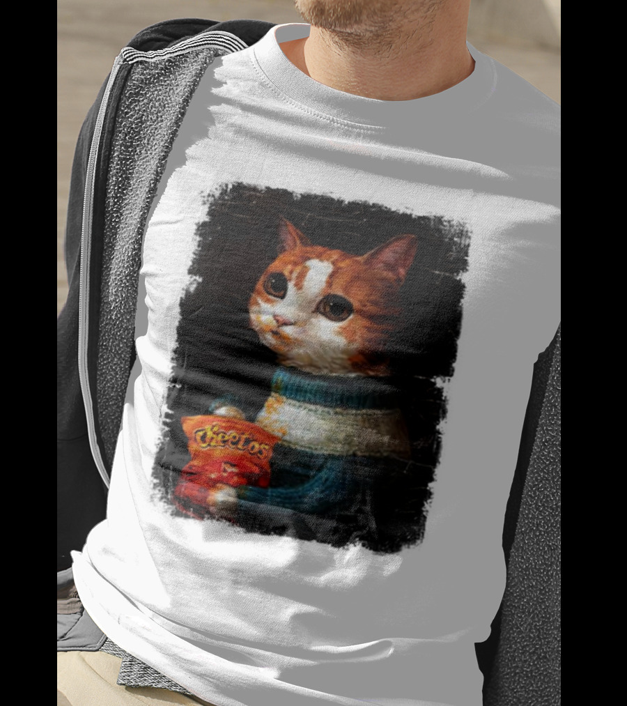 Cheetos Cat Holding Bag In T-Shirt