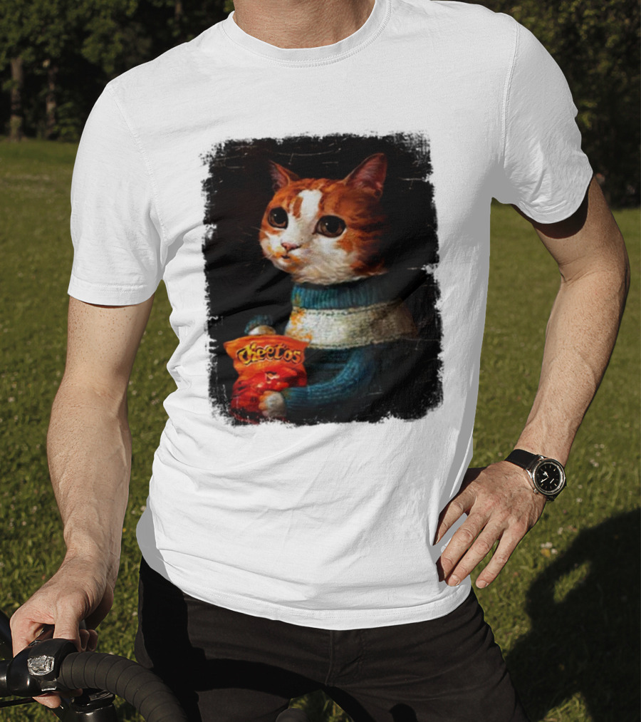 Cheetos Cat Holding Bag In T-Shirt