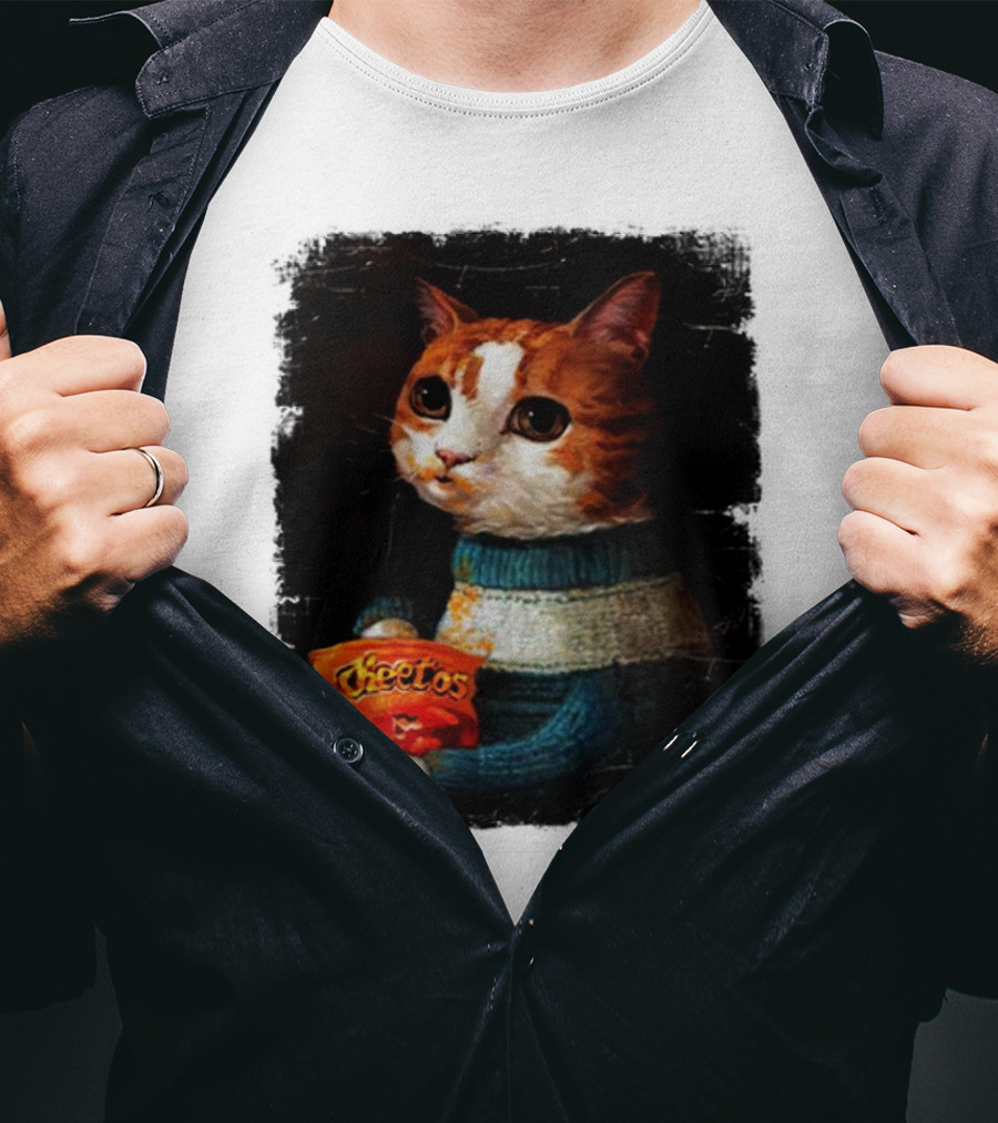 Cheetos Cat Holding Bag In T-Shirt