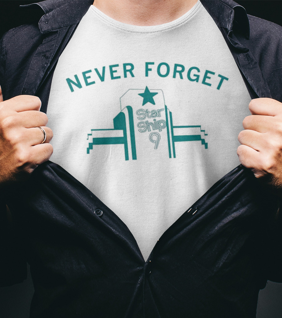 Never Forget Star Ship 9 Tribute Symbol With Star And Structure T-Shirt