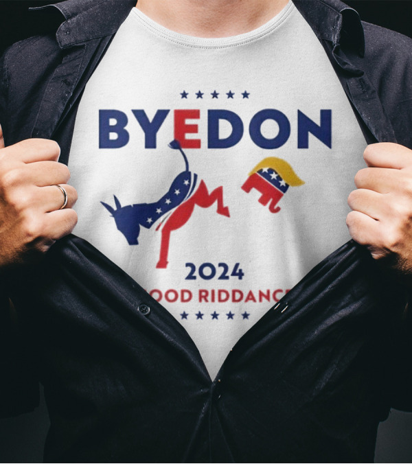 BYEDON 2024 Good Riddance Political Humor With Donkey And Elephant T-Shirt
