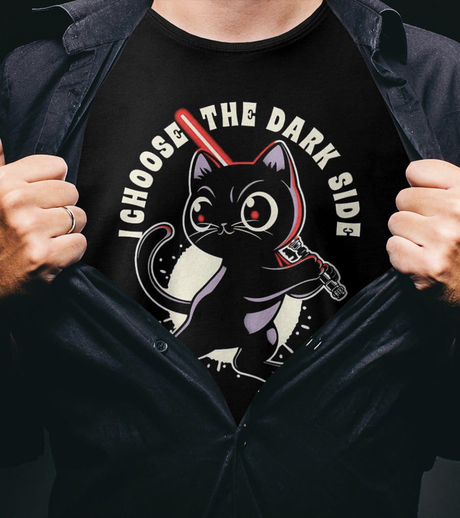 I Choose The Dark Side Black Cat With Lightsaber T-Shirt