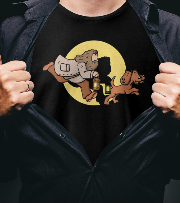 Hagrid And Fluffy Lantern Adventure Moonlit Tintin T-Shirt