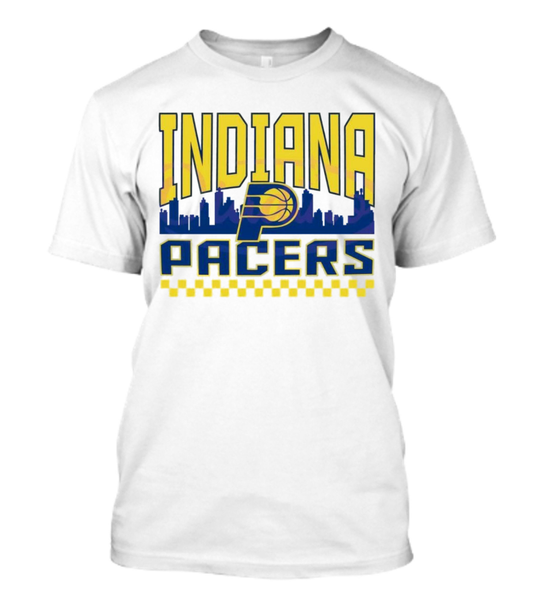 Indiana Pacers NBA Logo Skyline With Checkered T-Shirt