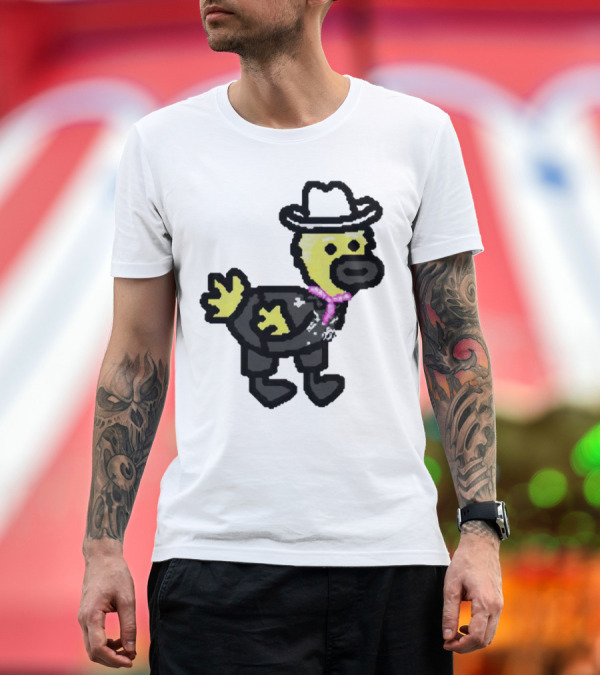 Premium T-Shirt: Ken Gosling Pixel Art Cowboy Duck with Hat and Scarf T-Shirt Ken Gosling Pixel Art Cowboy Duck with Hat and Scarf T-Shirt