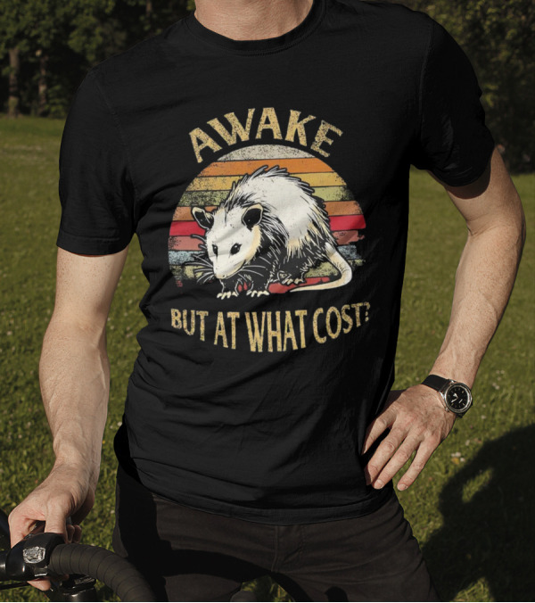 Awake But At What Cost Vintage Opossum Retro Stripes T-Shirt