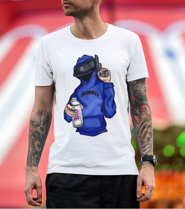 Premium T-Shirt: OTXBOYZ Hooded Figure with Spray and Gun T-Shirt OTXBOYZ Hooded Figure with Spray and Gun T-Shirt