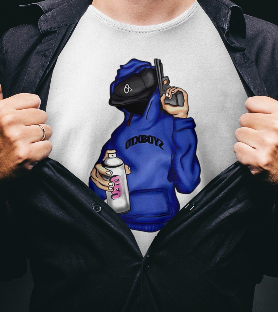 OTXBOYZ Hooded Figure With Spray And Gun T-Shirt
