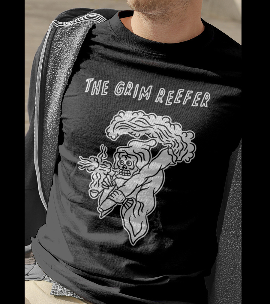 The Grim Reefer Skeleton Smoking Weed T-Shirt