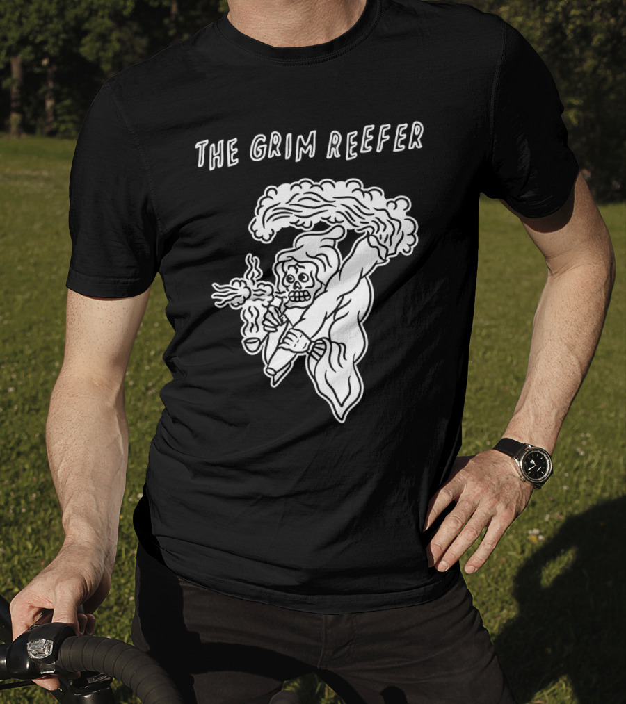 The Grim Reefer Skeleton Smoking Weed T-Shirt