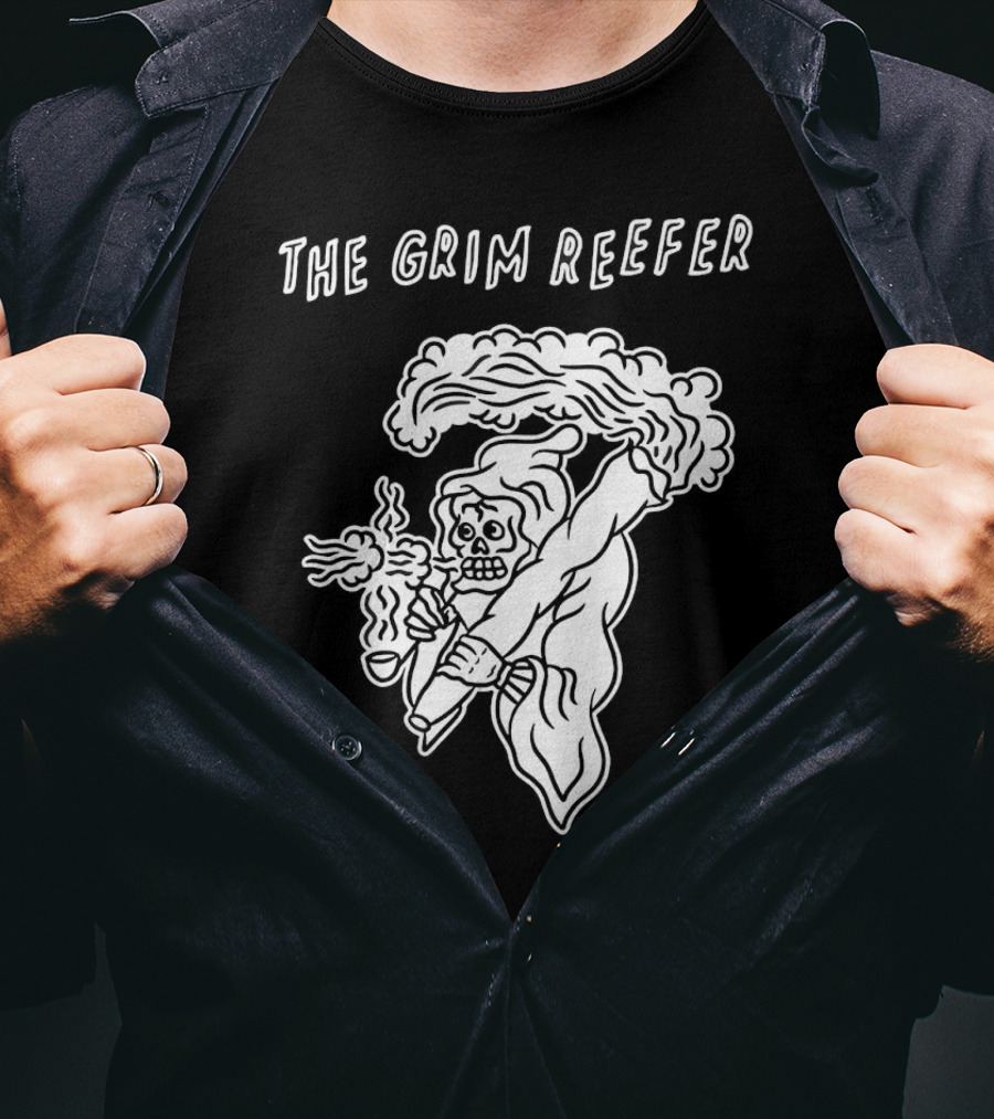 The Grim Reefer Skeleton Smoking Weed T-Shirt