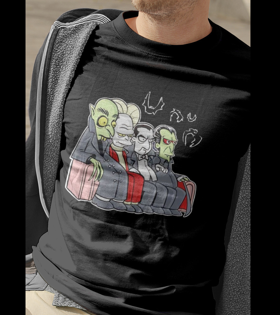 Various Versions Of Draculas Seated On A Couch With Bat Symbols T-Shirt