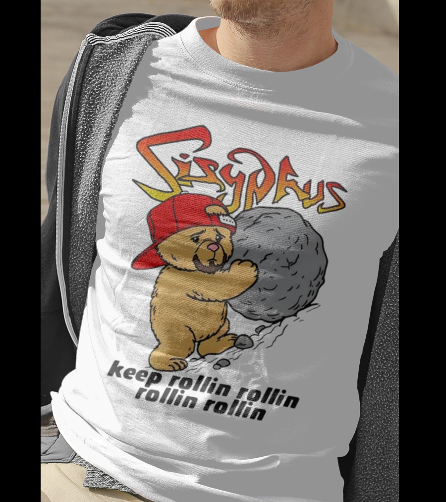 Sisyphus Keep Rollin Rollin Rollin Rollin Bear With Boulder Red Cap T-Shirt