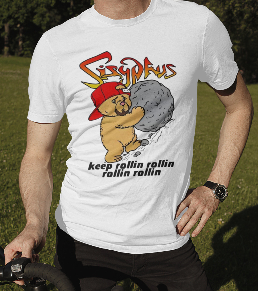 Sisyphus Keep Rollin Rollin Rollin Rollin Bear With Boulder Red Cap T-Shirt