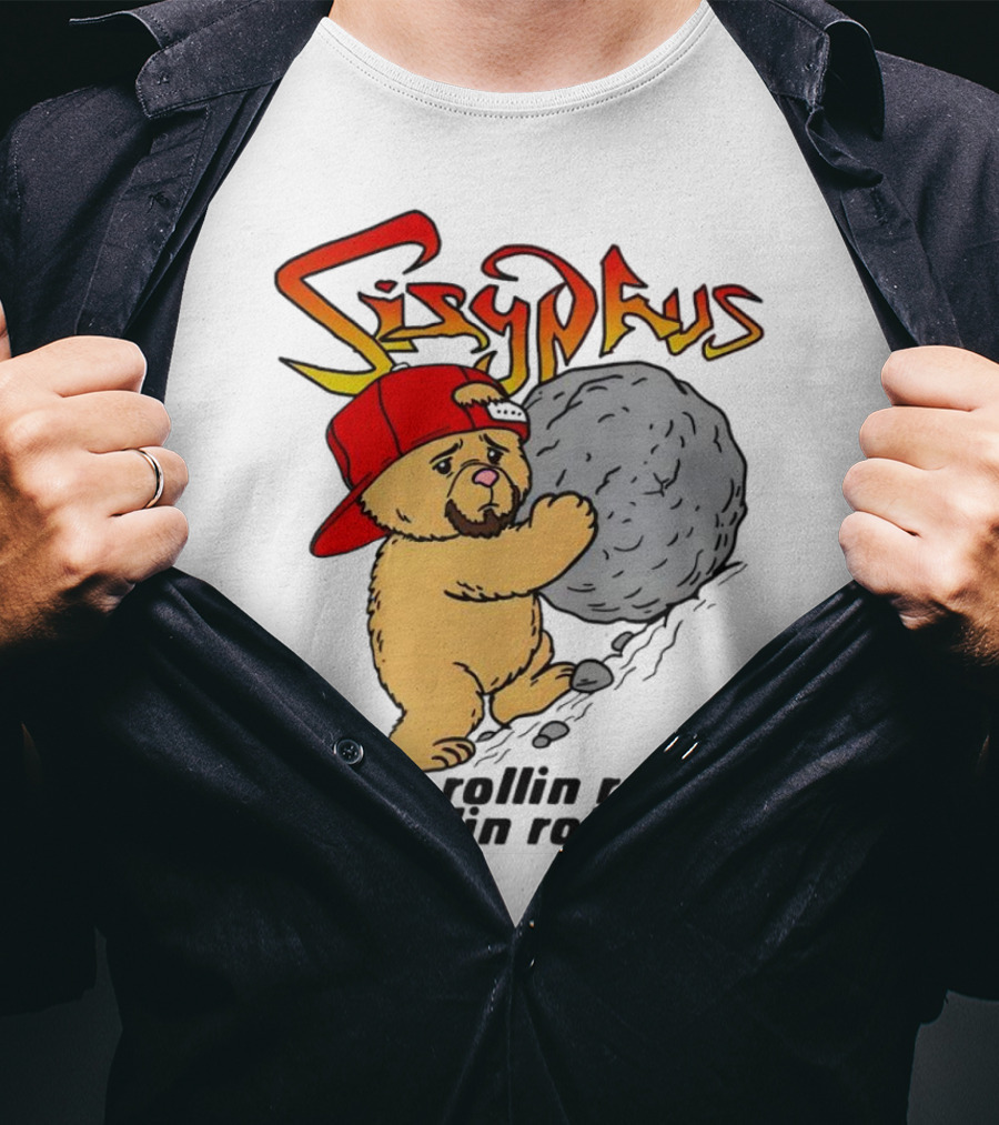 Sisyphus Keep Rollin Rollin Rollin Rollin Bear With Boulder Red Cap T-Shirt