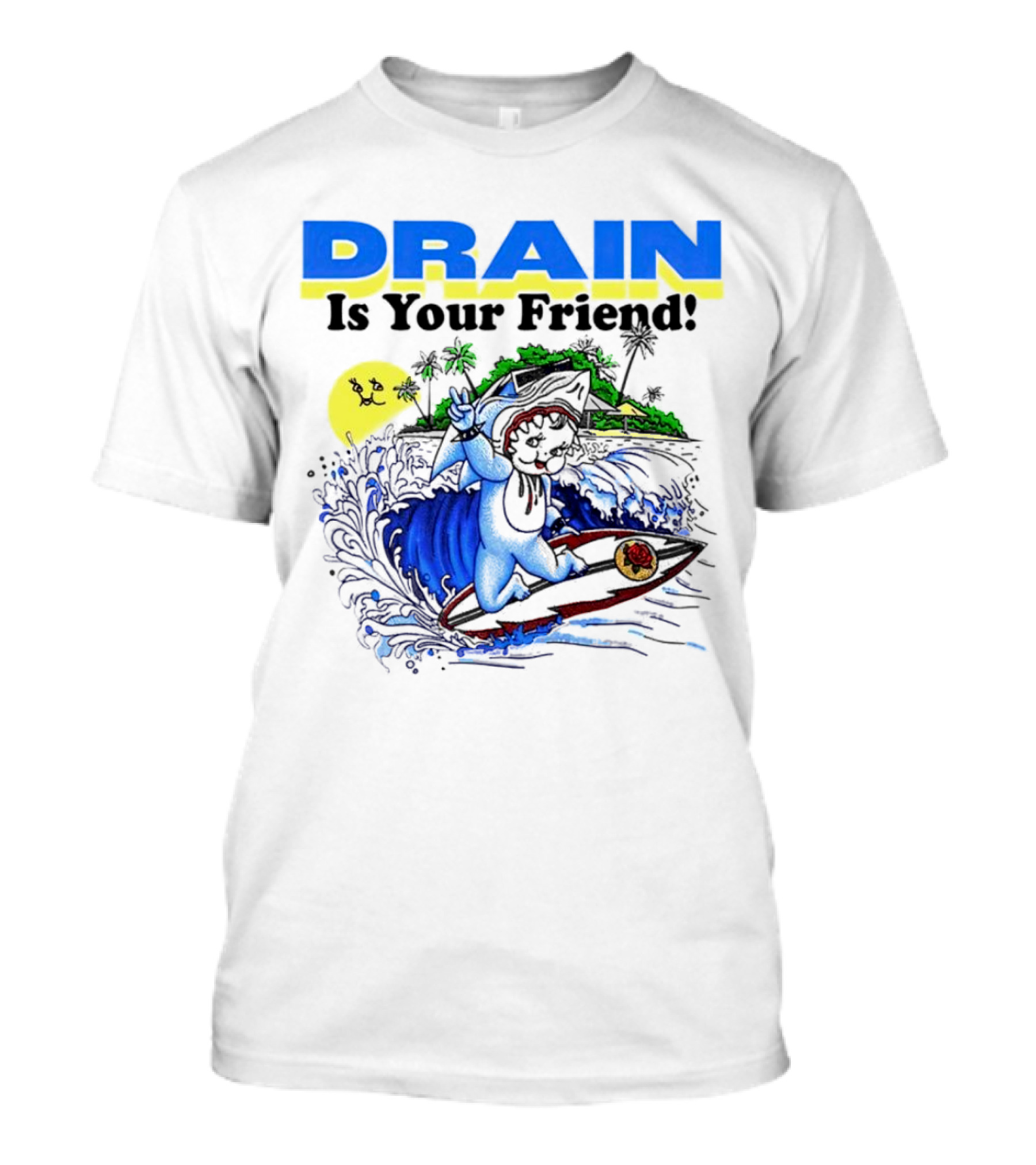 Drain Is Your Friend Surfing Dog Island Moon Scene T-Shirt