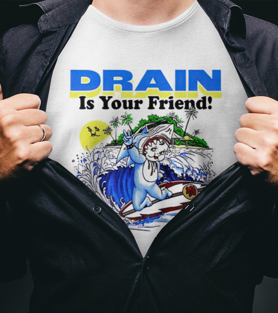 Drain Is Your Friend Surfing Dog Island Moon Scene T-Shirt