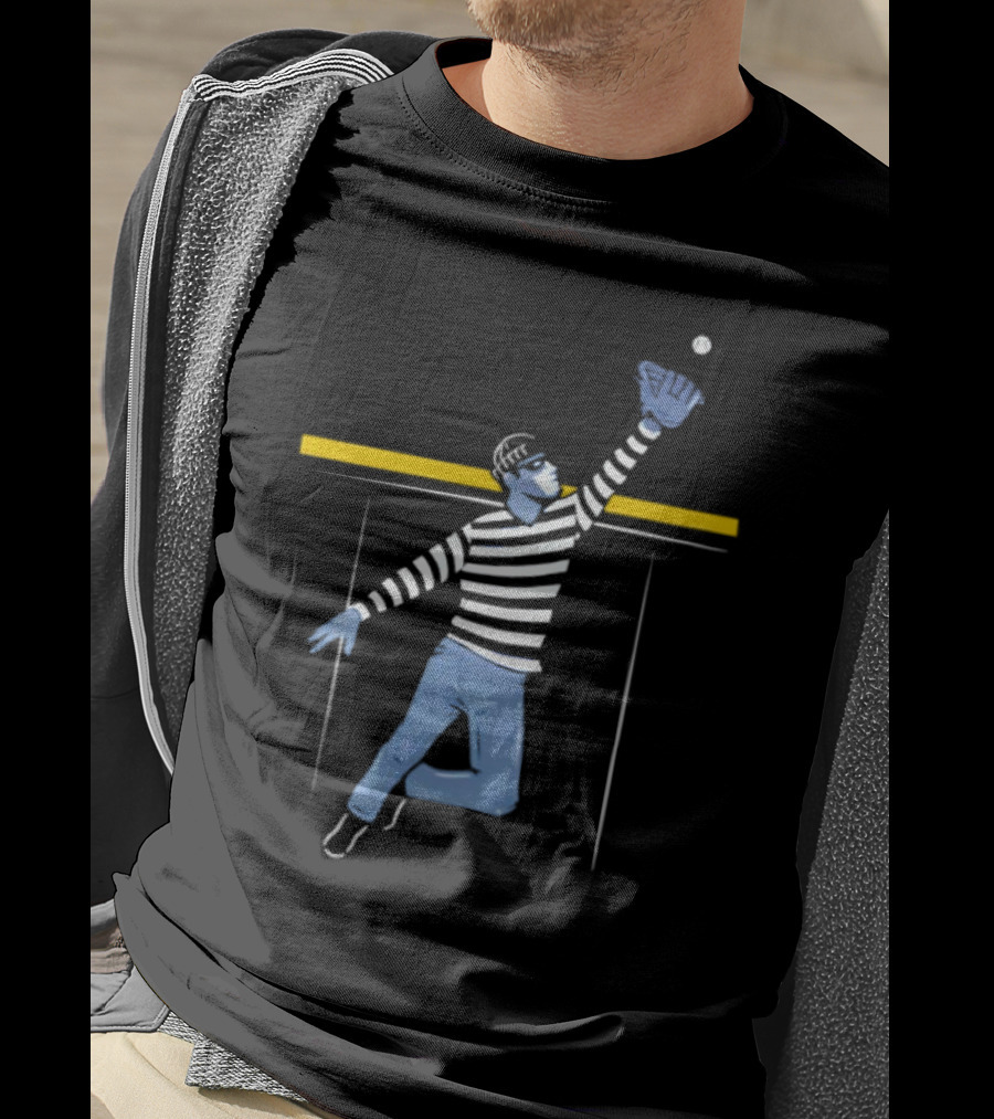 Home Run Robber Baseball Outfielder Catching Ball Above Wall T-Shirt