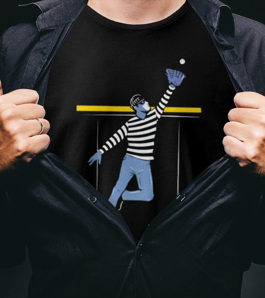 Home Run Robber Baseball Outfielder Catching Ball Above Wall T-Shirt