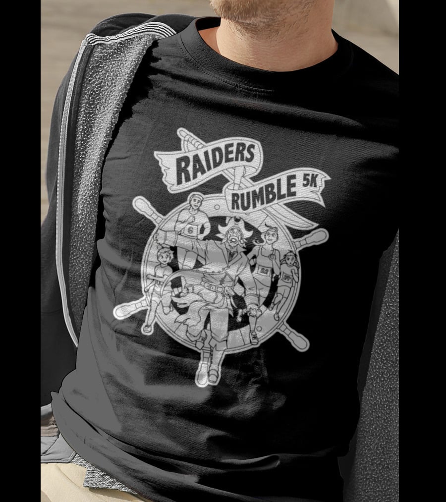 Raiders Rumble 5k Pirate Race Event Wheel Flag Running Contest T-Shirt
