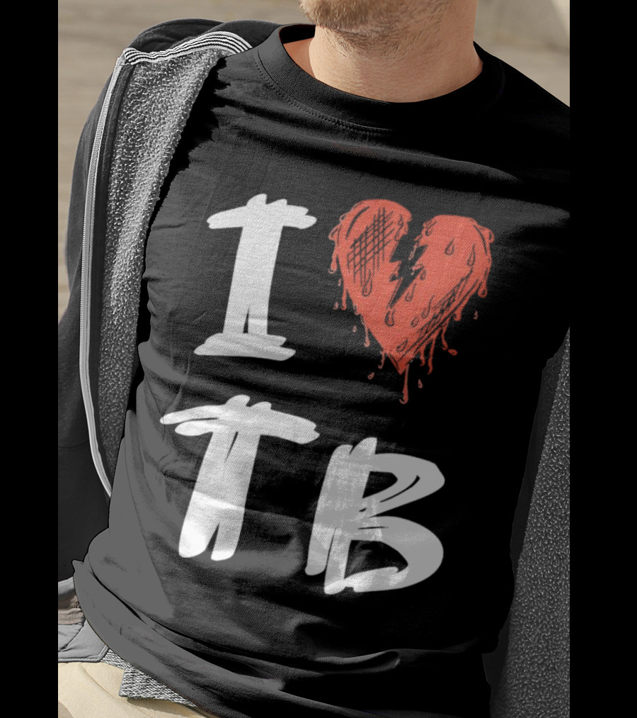I Love TB Heart Icon With Dripping Red And Black Details Tragedy Boiz T-Shirt