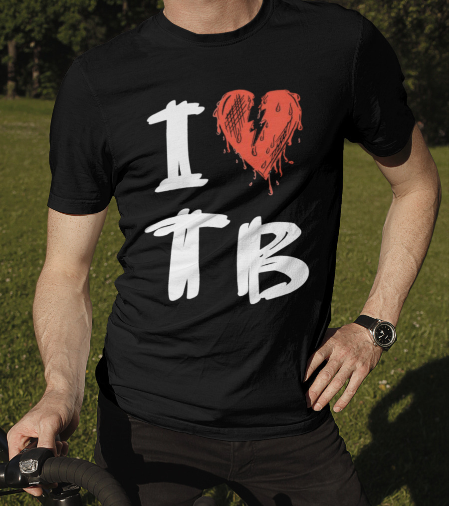 I Love TB Heart Icon With Dripping Red And Black Details Tragedy Boiz T-Shirt