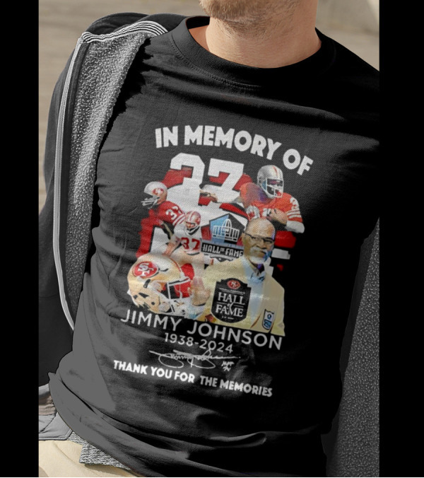 In Memory Of Jimmy Johnson 1938-2024 Hall Of Fame Thank You For The Memories 49ers 37 T-Shirt