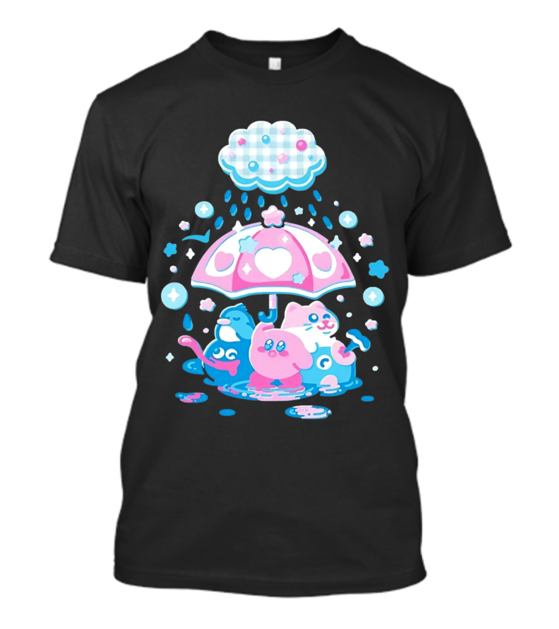 Kirby Gooey And Rick Under Heart Umbrella With Stars And Raindrops T-Shirt