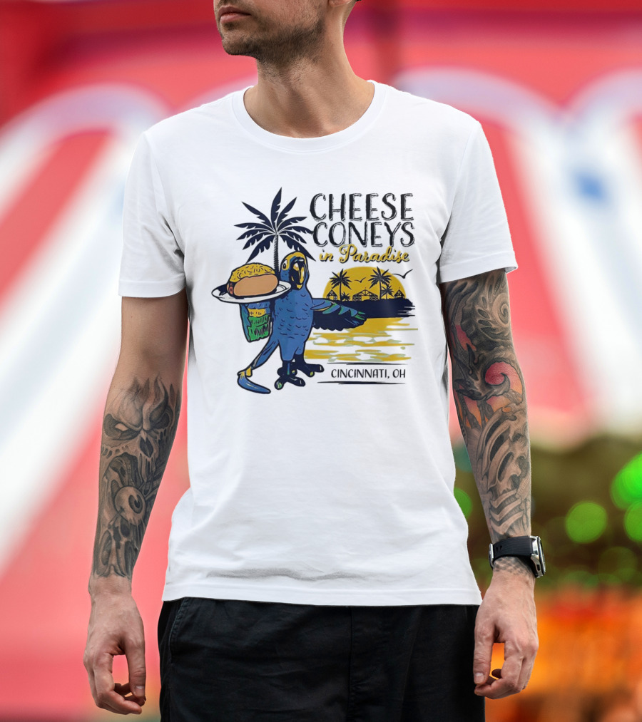 Cheese Coneys in Paradise Cincinnati OH Parrot Vintage Retro Ocean Scene T-Shirt