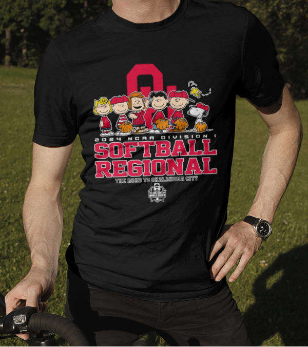 Peanuts Characters 2024 NCAA Division I Softball Regional Oklahoma Sooners The Road To Oklahoma City T-Shirt