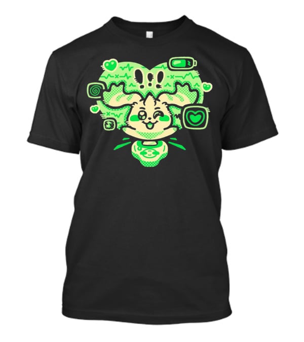 Terriermon Digimon Iconic Green Heartbeat Motif With Digital Symbols T-Shirt