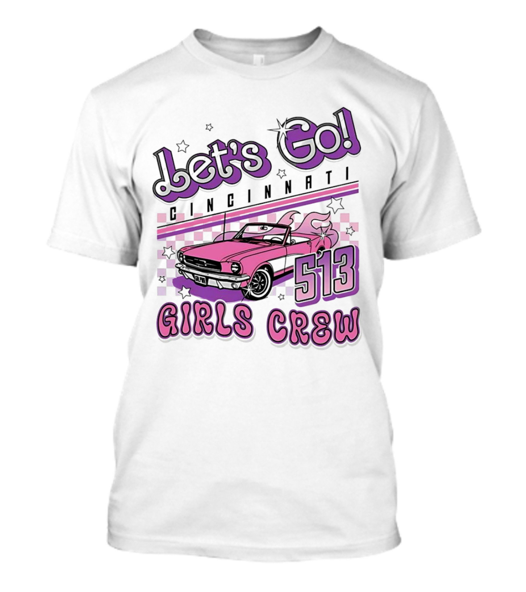 Let's Go Cincinnati Girls Crew 513 Pink Car T-Shirt