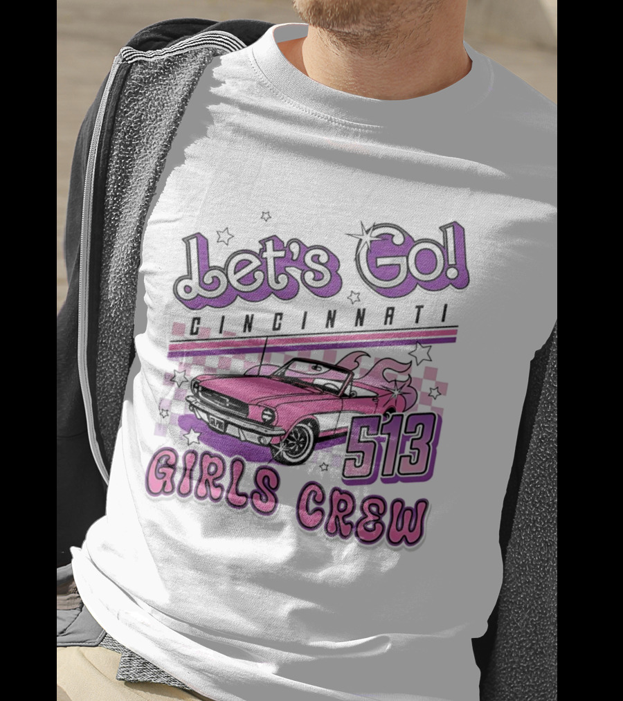 Let's Go Cincinnati Girls Crew 513 Pink Car T-Shirt