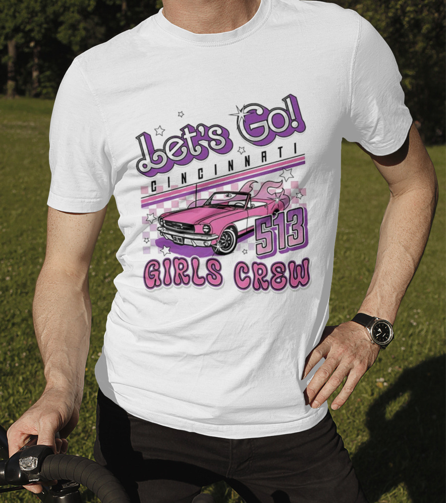 Let's Go Cincinnati Girls Crew 513 Pink Car T-Shirt