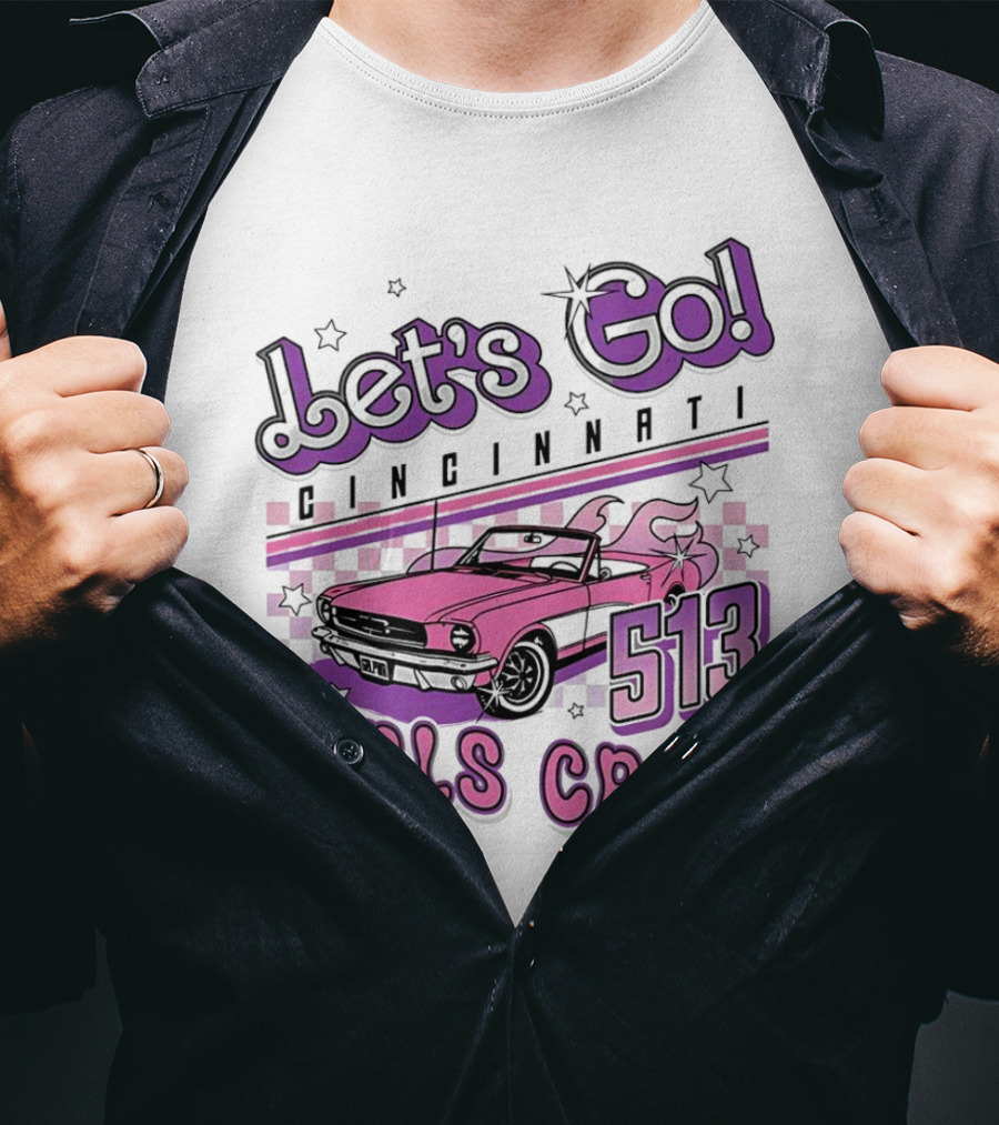 Let's Go Cincinnati Girls Crew 513 Pink Car T-Shirt