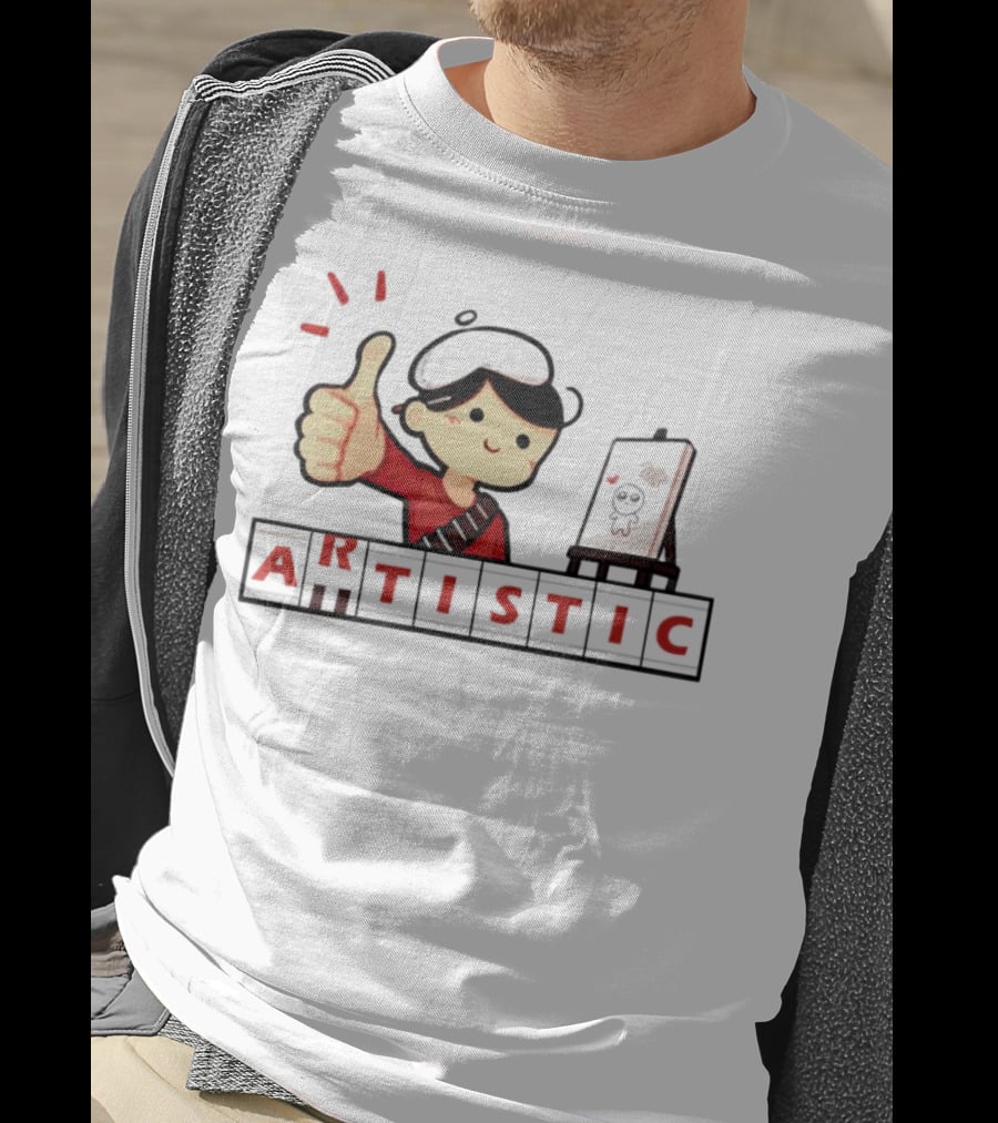 Arutistic Artistic Charm Thumbs Up Painter Kid With Sheep Canvas T-Shirt