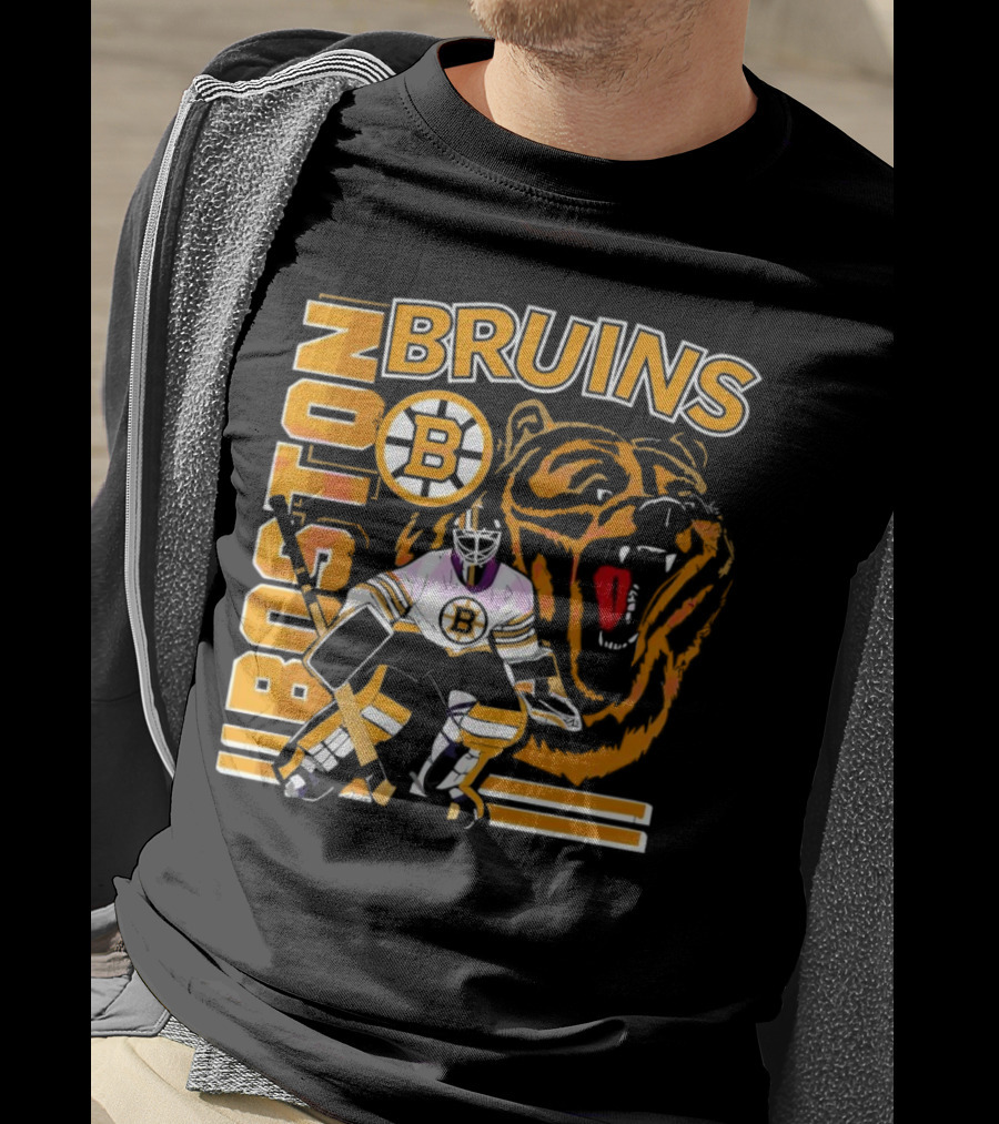 Boston Bruins Hockey Goalie With Bear And Iconic T-Shirt