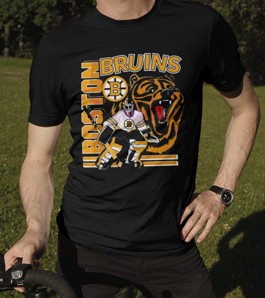 Boston Bruins Hockey Goalie With Bear And Iconic T-Shirt