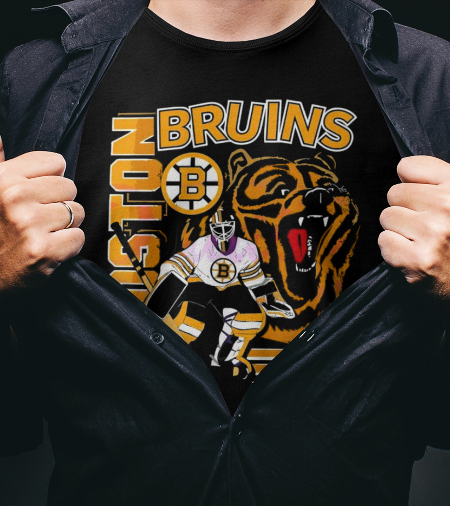Boston Bruins Hockey Goalie With Bear And Iconic T-Shirt
