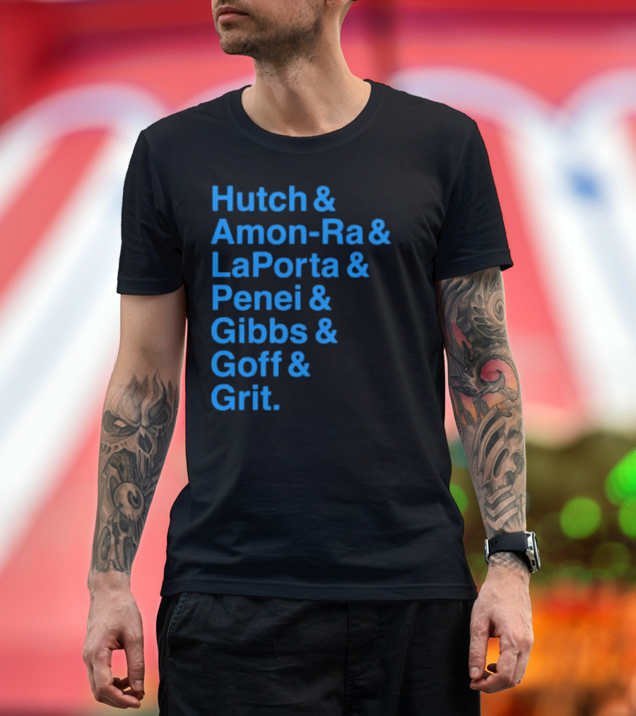 Hutch and Amon-ra and Laporta and Penei and Gibbs and Goff and Grit Detroit Lions NFL Players T-Shirt
