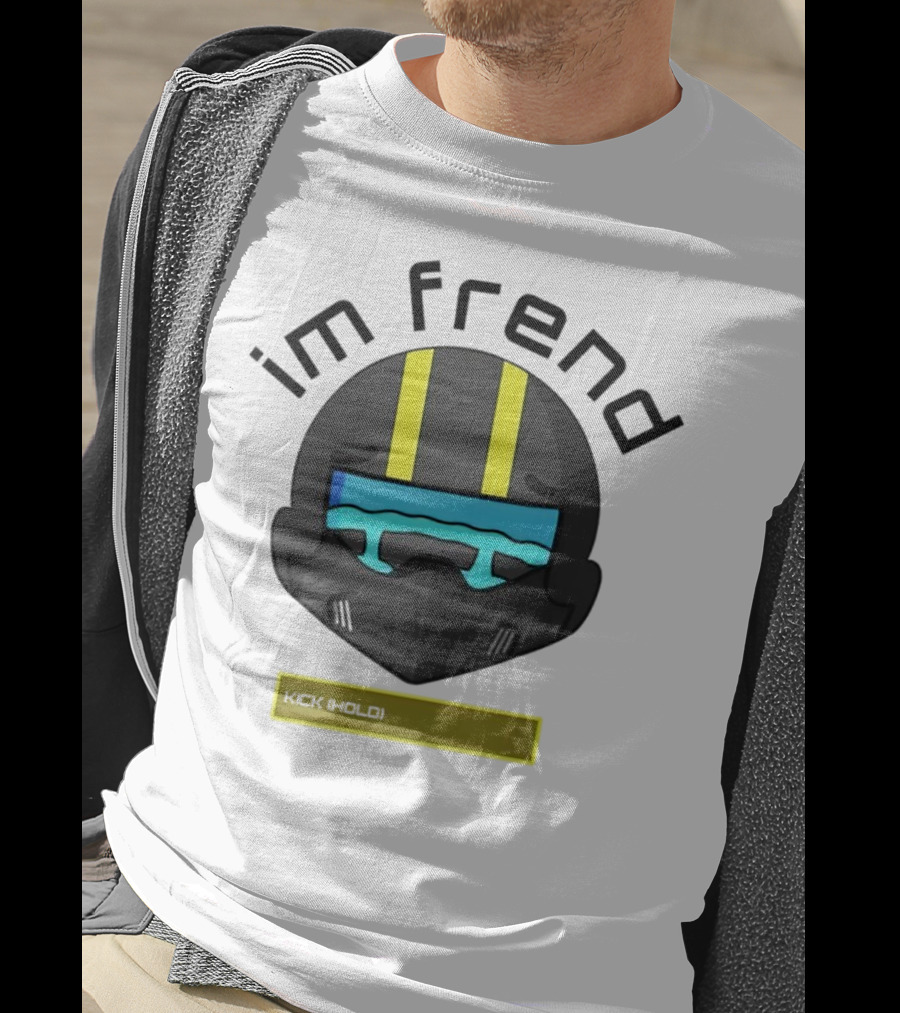 Im Frend Kick Hold Black Helmet Yellow Stripes Blue Visor T-Shirt