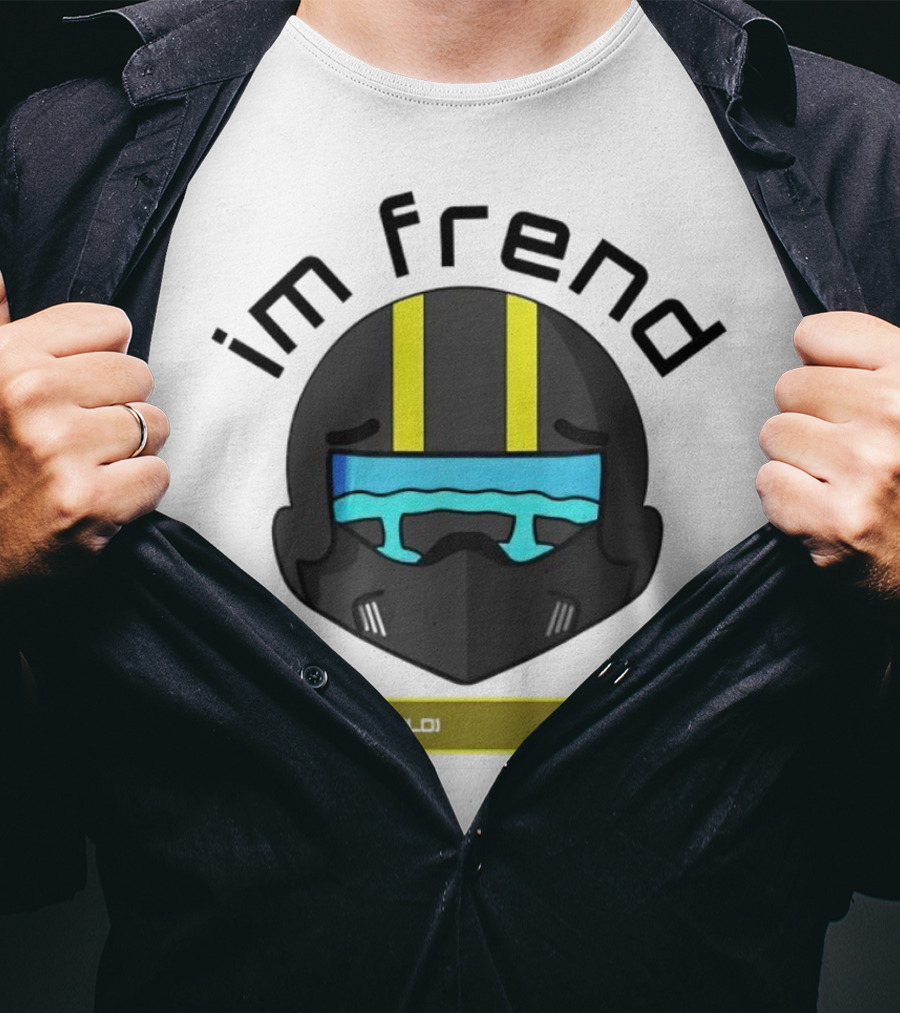 Im Frend Kick Hold Black Helmet Yellow Stripes Blue Visor T-Shirt