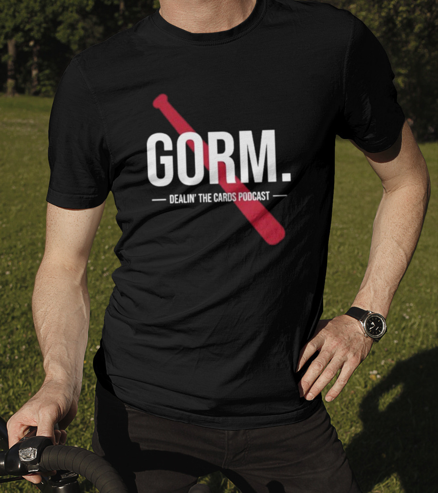Gorm Dealin’ The Cards Podcast Red Baseball Bat Logo T-Shirt