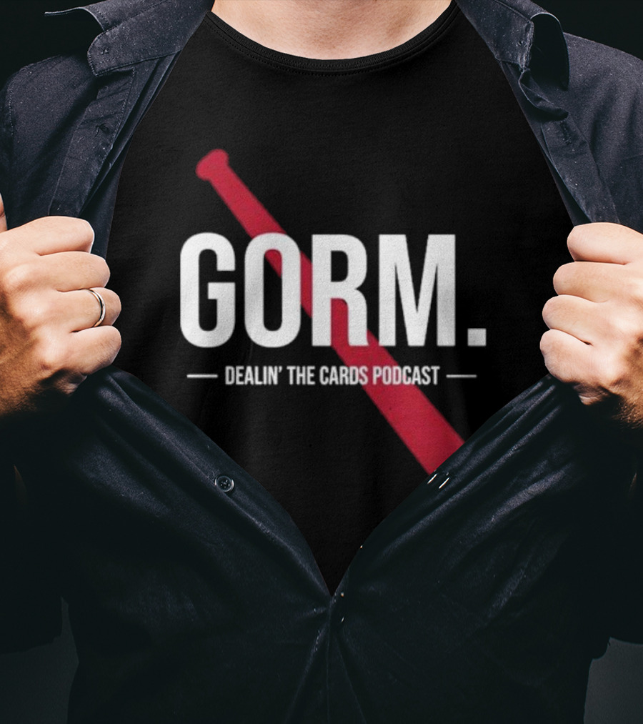 Gorm Dealin’ The Cards Podcast Red Baseball Bat Logo T-Shirt