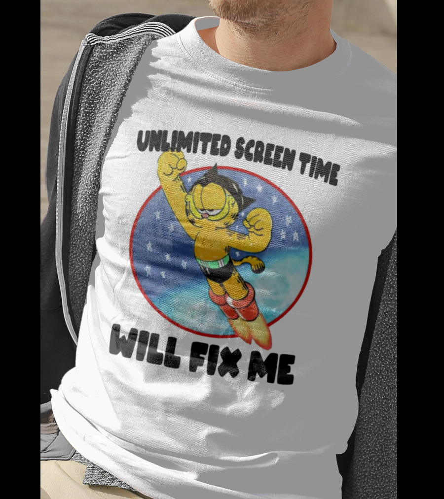 Unlimited Screen Time Will Fix Me Garfield Superhero Flight T-Shirt